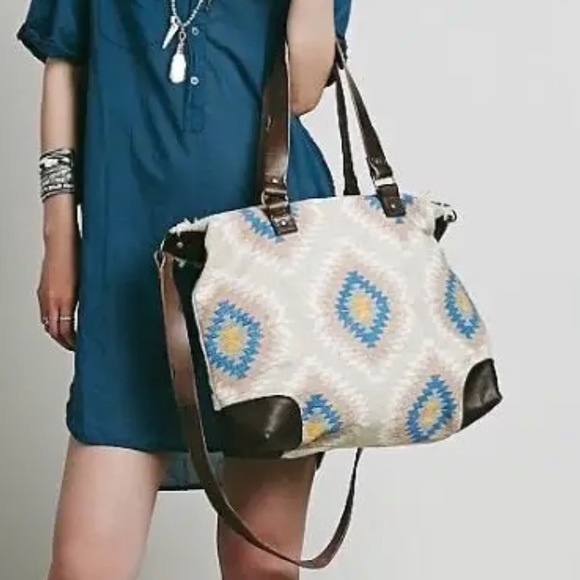 Free People Handbags - NEW Free People Cabana Carpet Tote bag Canvas + Distressed Leather
